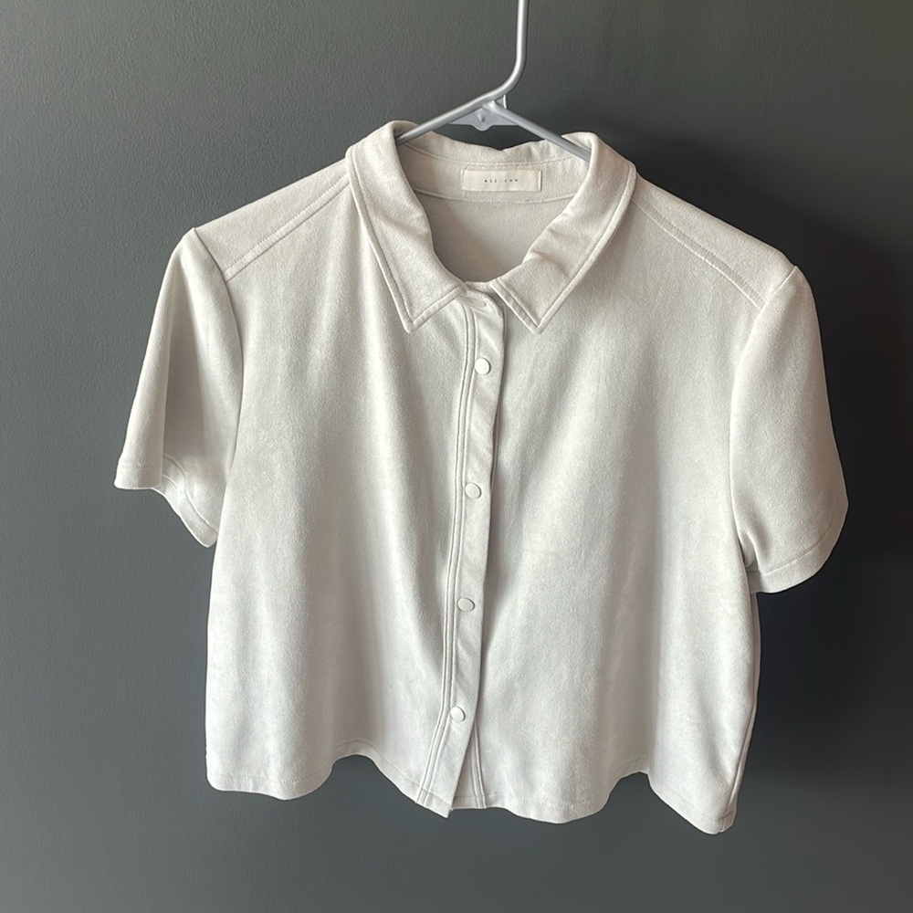 ALL:ROW Boxy Short Sleeve Cropped Shirt Faux Suede